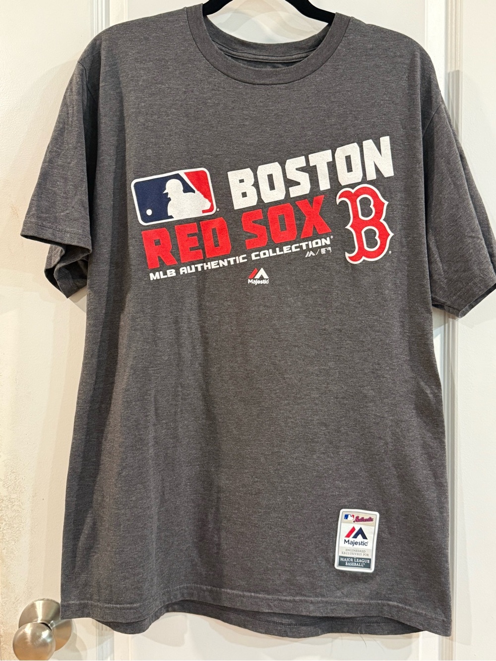 Majestic Gray Boston Red Sox Short Sleeve Tee with Red & White Graphics